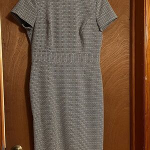 Brooks Brothers Gray Sheath Dress Crew Neck Midi